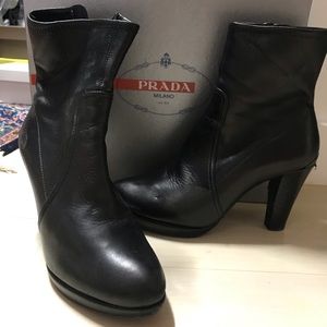 Prada black ankle boots with platform